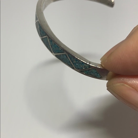 Antique turquoise & sterling silver slip on bangle - Picture 6 of 6
